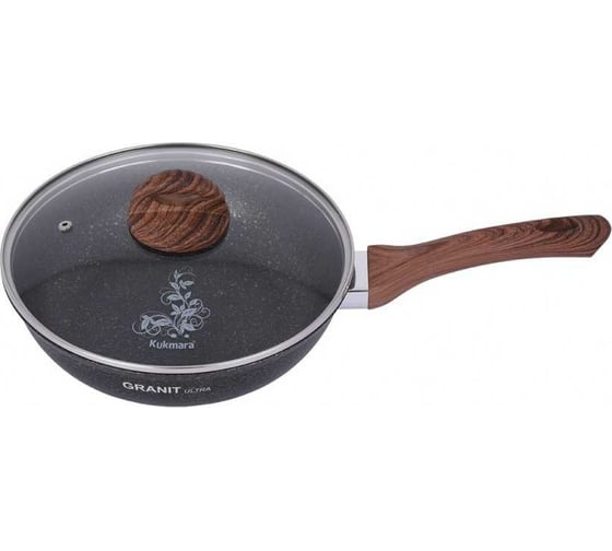 Сковорода Kukmara Granit ultra original 260 мм с ручкой, стеклянной крышкой, антипригарное покрытие сго261а