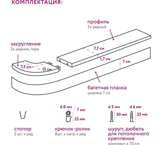 Карниз LEGRAND Стоун 7 см с поворотами 2.0 м двухрядный кварц-венге 58101277