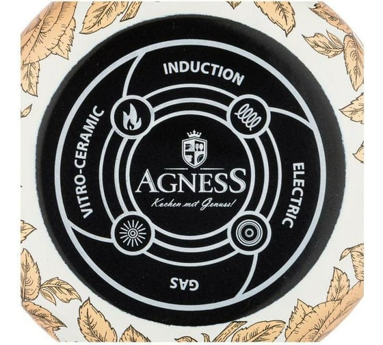 Эмалированная кастрюля AGNESS РЕНЕССАНС с крышкой, 6,1 л, диаметр 24 см подходит для индукционных плит 950-157