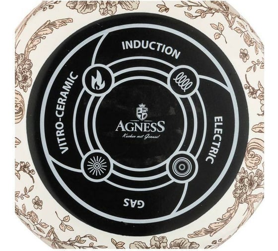 Эмалированная кастрюля AGNESS ROYAL GARDEN с крышкой, 3,8 л, диаметр 20 см подходит для индукционных плит 950-083