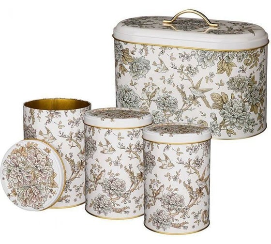 Набор AGNESS ROYAL GARDEN хлебница 17,8x33,8x20 см, емкости для сыпучих продуктов 10,5x15 см/1200 мл 3 шт 949-020 1