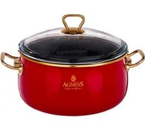 Эмалированная кастрюля AGNESS со стеклянной крышкой и мраморным антипригарным покрытием, 18 см/ 2,4 л 950-210