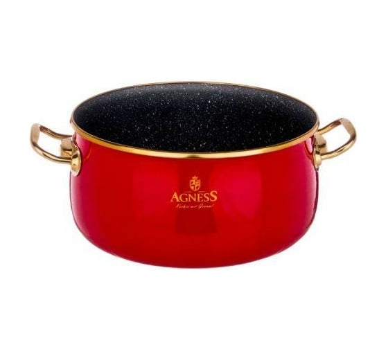 Эмалированная кастрюля AGNESS со стеклянной крышкой и мраморным антипригарным покрытием, 18 см/ 2,4 л 950-210