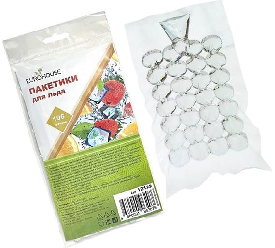 Пакетики для приготовления льда EUROHOUSE 196 кубиков, 7 листов 12122 1