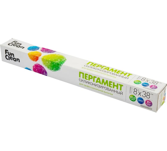 Пищевой пергамент для выпечки Fun Clean силиконизированный, 8 м, 38 см, в картонной упаковке 7578 1