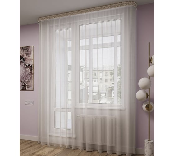 Тюль LEGRAND Лен 500х260 см, с утяжелителем, белый с золотом 58084735