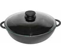 Чугунная сковорода WOK TimA 280 см, с 2-мя ручками и стеклянной крышкой 0528С