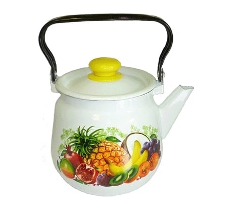 Эмалированный чайник СТАЛЬЭМАЛЬ декор Эквадор сферический 3.5 л, белый, с кнопкой С2716.3*80 ТБ17212