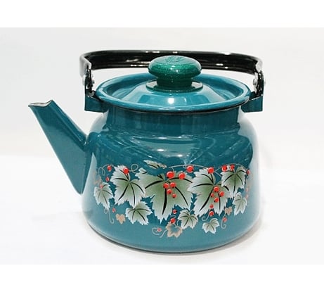 Эмалированный чайник СТАЛЬЭМАЛЬ 2.3 л с рисунком С2714.3Б, бирюзовый ТБ3232