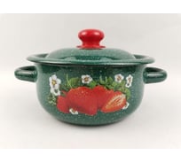 Цилиндрическая эмалированная кастрюля СТАЛЬЭМАЛЬ Клубника садовая 1.5 л, зелёный рябчик С1607.з*59 СП3431