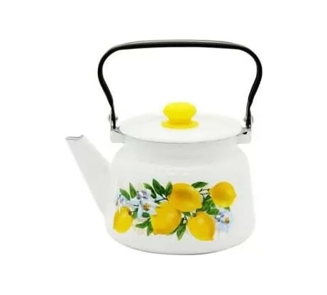 Эмалированный чайник СТАЛЬЭМАЛЬ декор Лимоны 2.3 л белый с пластиковой кнопкой С2714.3*97 ПС8781