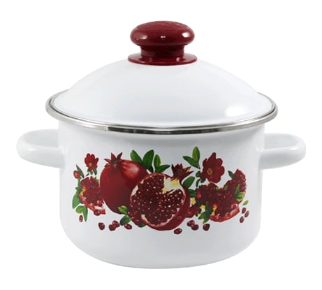 Цилиндрическая эмалированная кастрюля СТАЛЬЭМАЛЬ Гранатовый сок 2 л с ободком белая 1MD161M ПД4390