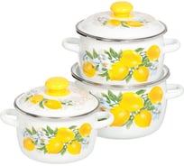 Набор эмалированной посуды СТАЛЬЭМАЛЬ №31 3 Лимоны предмета белый с декором на крышке N31B97 ПС5294