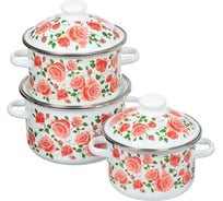 Набор эмалированной посуды СТАЛЬЭМАЛЬ №15 Роза плетистая 3 предмета 2 л, 3 л, 4 л N15B88 ПД2086