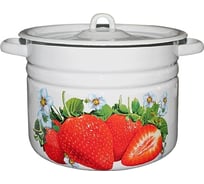 Цилиндрическая эмалированная кастрюля СТАЛЬЭМАЛЬ Клубника садовая, с петлёй 8 л С1620*59 СП2534