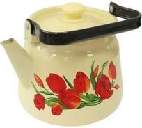 Эмалированный чайник СТАЛЬЭМАЛЬ 3.5 л декор Тюльпаны сферический палевый с петлей С2716.П*78 ПД6298