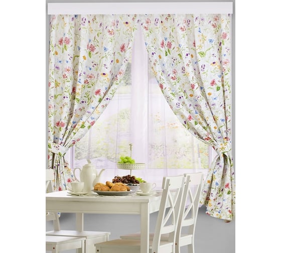 Короткие шторы для кухни Altali коллекция Фиорелла с подхватами, комплект 2 шт по 136х180 см 8-1882/1 1