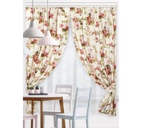 Короткие шторы для кухни Altali коллекция Розы с подхватами, комплект 2 шт по 136х180 см 8-1852/1