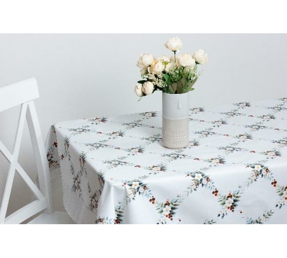 Прямоугольная скатерть Meiwa 152x228 см, белый, зеленый 7564