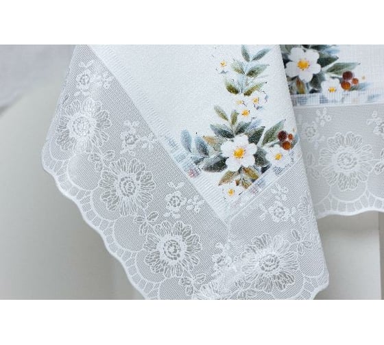 Прямоугольная скатерть Meiwa 152x228 см, белый, зеленый 7564