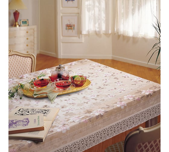 Готовая скатерть Meiwa FPLUS-185 AZ WH/BE прямоугольная 122x152 см, белый/бежевый 5782