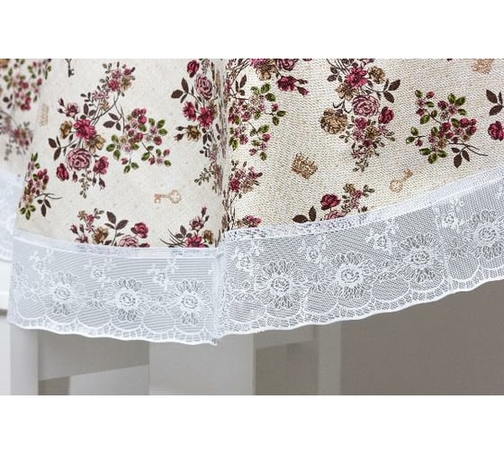 Готовая скатерть Meiwa F-198 WH/BR круглая 152 см, белый/коричневый 7552