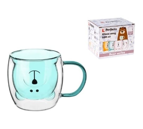 Стеклянная кружка PERFECTO LINEA Bear с двойными стенками, 250 мл, синяя 30-125202