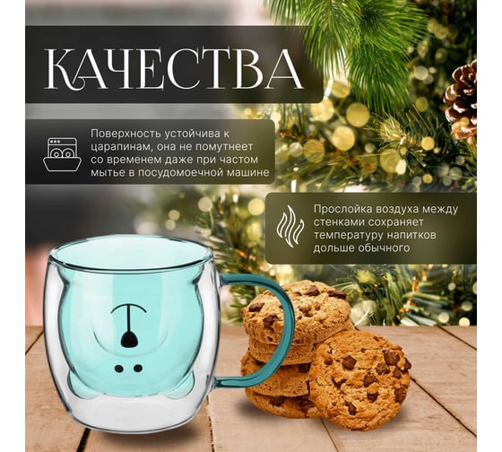 Стеклянная кружка PERFECTO LINEA Bear с двойными стенками, 250 мл, синяя 30-125202