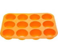 Форма для выпечки PERFECTO LINEA силиконовая, прямоугольная, на 12 кексов, 33x25x3 см, оранжевая 20-018714