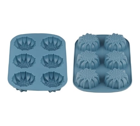 Форма для выпечки PERFECTO LINEA силиконовая, прямоугольная, на 6 кексов, 27.5x18x3 см, серо-голубой 20-000618