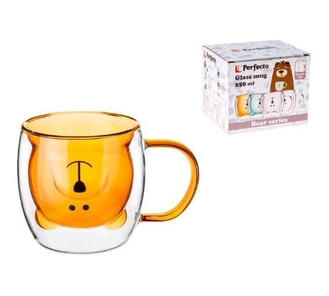 Стеклянная кружка PERFECTO LINEA Bear с двойными стенками, 250 мл, оранжевая 30-125203