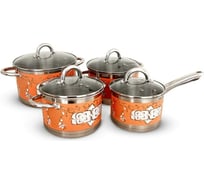 Набор кастрюль Pomi d'Oro 18 см, 20 см, 24 см и соусник 16 см с крышками P-640362 Fiore coral