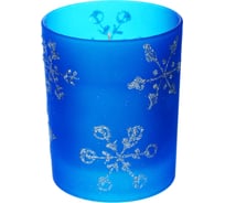 Свеча Сноубум в стеклянном подсвечнике, 9x7.9 см, парафин, синяя 396-910
