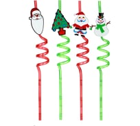 Трубочки для напитков Сноубум с новогодним декором, 4 шт, 24.5 см 393-324
