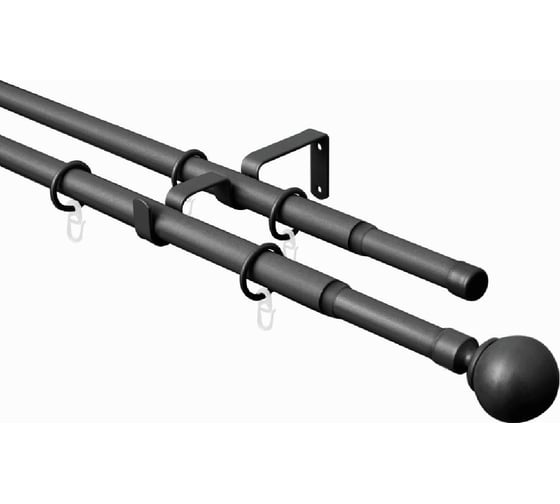 Телескопический металлический двухрядный карниз для штор Arttex 15.551 160/300 см, Шар, черный А0000032113 1