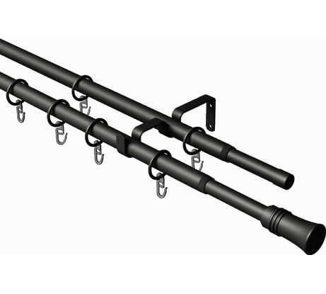 Телескопический металлический двухрядный карниз для штор Arttex 300 см, цилиндр, черный А0000032115