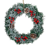 Рождественский венок Сноубум заснеженный с шишками и ягодами, 30 см, ПВХ, дерево 386-188