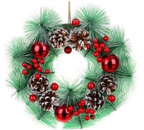 Рождественский венок Сноубум с заснеженными шишками и ягодами, 30 см, ПВХ, дерево 386-187