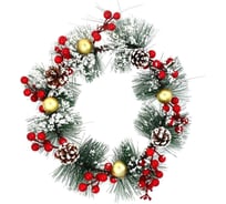Рождественский венок Сноубум с шишками, ягодами, украшениями и снегом, 25 см, ПВХ, дерево 386-186