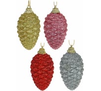Набор подвесок Сноубум Шишки 4 шт., пластик, глиттер, 7 см 374-285