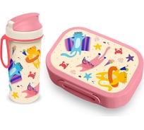 Набор ланч-бокс 0.98 л и бутылка для воды с петлей 0.4 л Пластишка розовый, с декором 431323705 43132370551