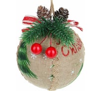 Подвеска рождественский шар с декором из хвои Сноубум 8 см, пенопласт/пластик 397-352