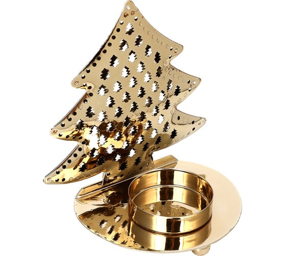 Подсвечник с елкой Сноубум 10.5x7.5x12 см, металл, золото 396-934 1