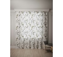 Тюль под лен Костромской текстиль Цветы коричневые, ширина 240 см, высота 260 см, белый 00-00804274