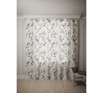 Тюль под лен Костромской текстиль Цветы коричневые, ширина 300 см, высота 260 см, белый 00-00803954