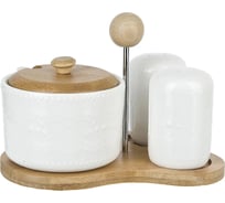 Набор для специй Nouvelle Naturel солонка, перечница, сахарница с ложкой, на бамбуковой подставке, 250 мл 2630207