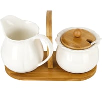 Сахарница Nouvelle Naturel с ложкой, и молочником, на бамбуковой подставке, 400 мл 2631039