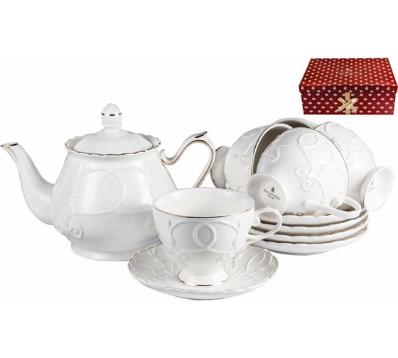 Чайный набор Balsford NEW BONE CHINA (13) 6 чашек 220 мл + 6 блюдец + чайник 1000 мл, подарочная упаковка 101-30034