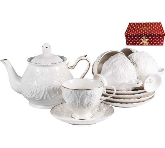 Чайный набор Balsford NEW BONE CHINA (13) 6 чашек 220 мл + 6 блюдец + чайник 1000 мл, подарочная упаковка 101-30033