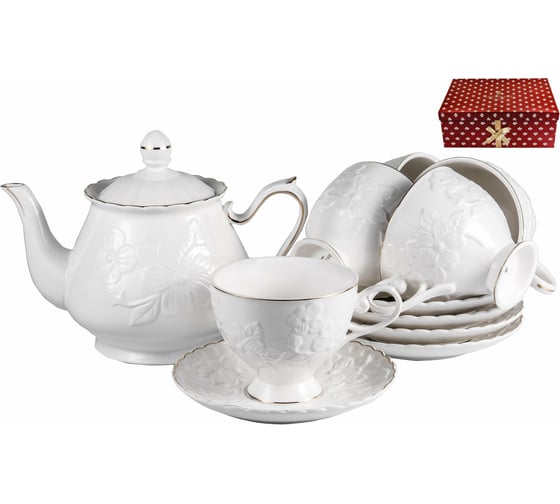 Чайный набор Balsford NEW BONE CHINA (13) 6 чашек 220 мл + 6 блюдец + чайник 1000 мл, подарочная упаковка 101-30030